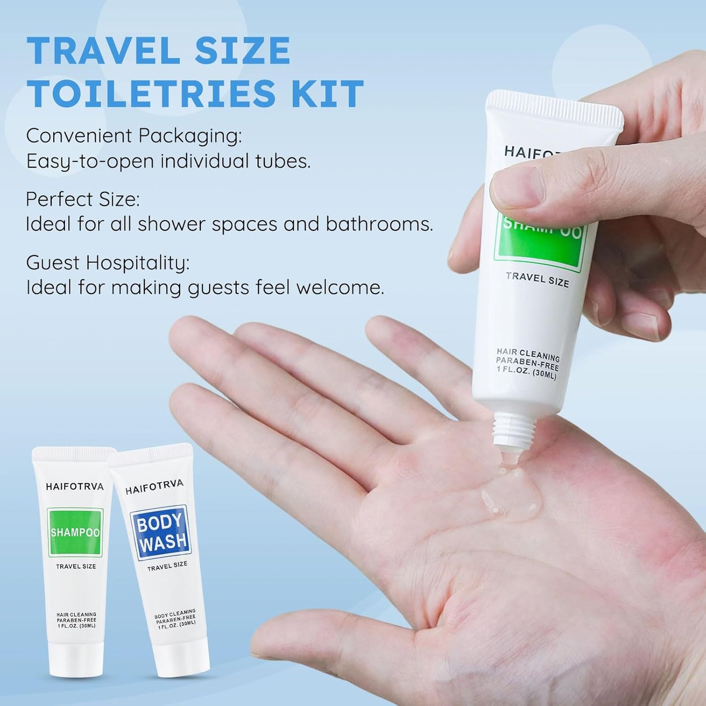 Travel Size Shampoo & Body Wash | Bulk Pack of 50 | 30ml Individually Wrapped Toiletries for Hotels & Travel