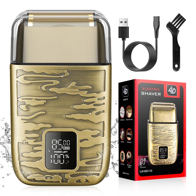 Dumite 4-in-1 Hair Clippers for Men, Professional Cordless Barber Hair Cutting Kit, T-Blade Trimmer, Electric Foil Shaver, Nose Hair Trimmer, LCD Display, Grooming Gift Set (Gold)