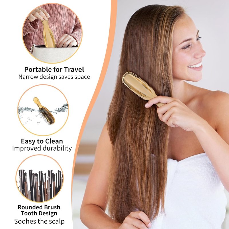 Hair Brush for Thick, Curly, or Thin Hair - Adds Shine & Smoothness | Gold Color