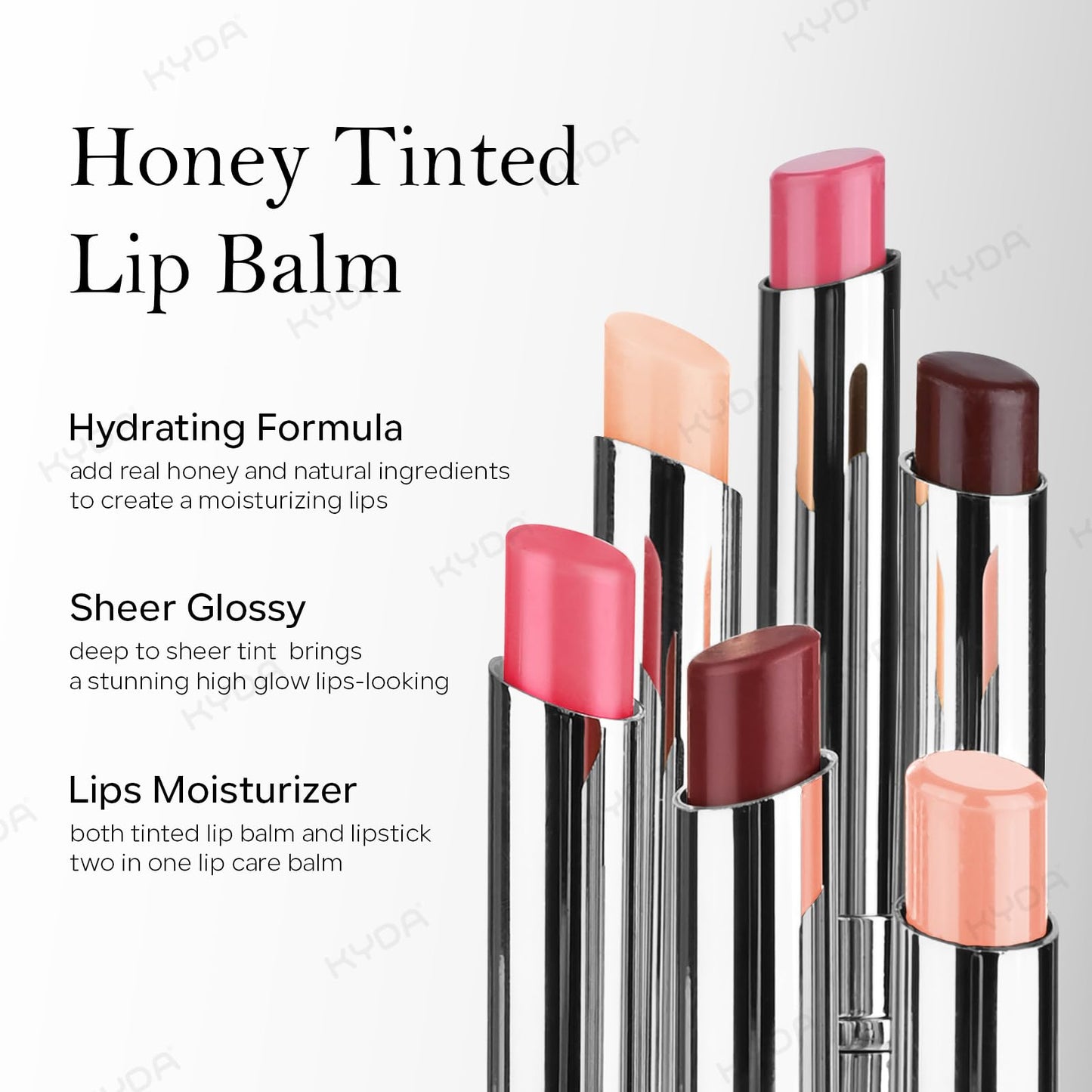 KYDA 3 Colors Honey Lipstick Tinted Lip Balm, Sheer Hydrating Honey Lipstick, with a Hint of Natural Sheer Tint, Moisturizing Lips Color, Nourishing Lip Balm