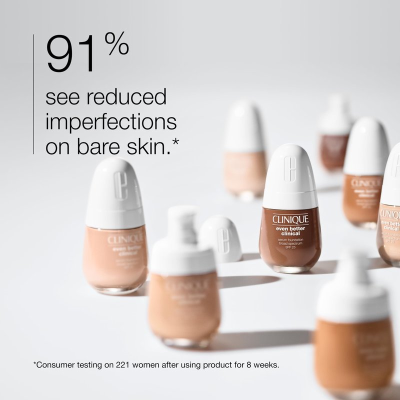 Clinique Even Better Clinical Serum Liquid Foundation SPF 25 With Vitamin C, Salicylic Acid + Hyaluronic Acid For Combination to Oily Skin Types | Full Coverage + Matte Finish, Sand, 1 Fl Oz