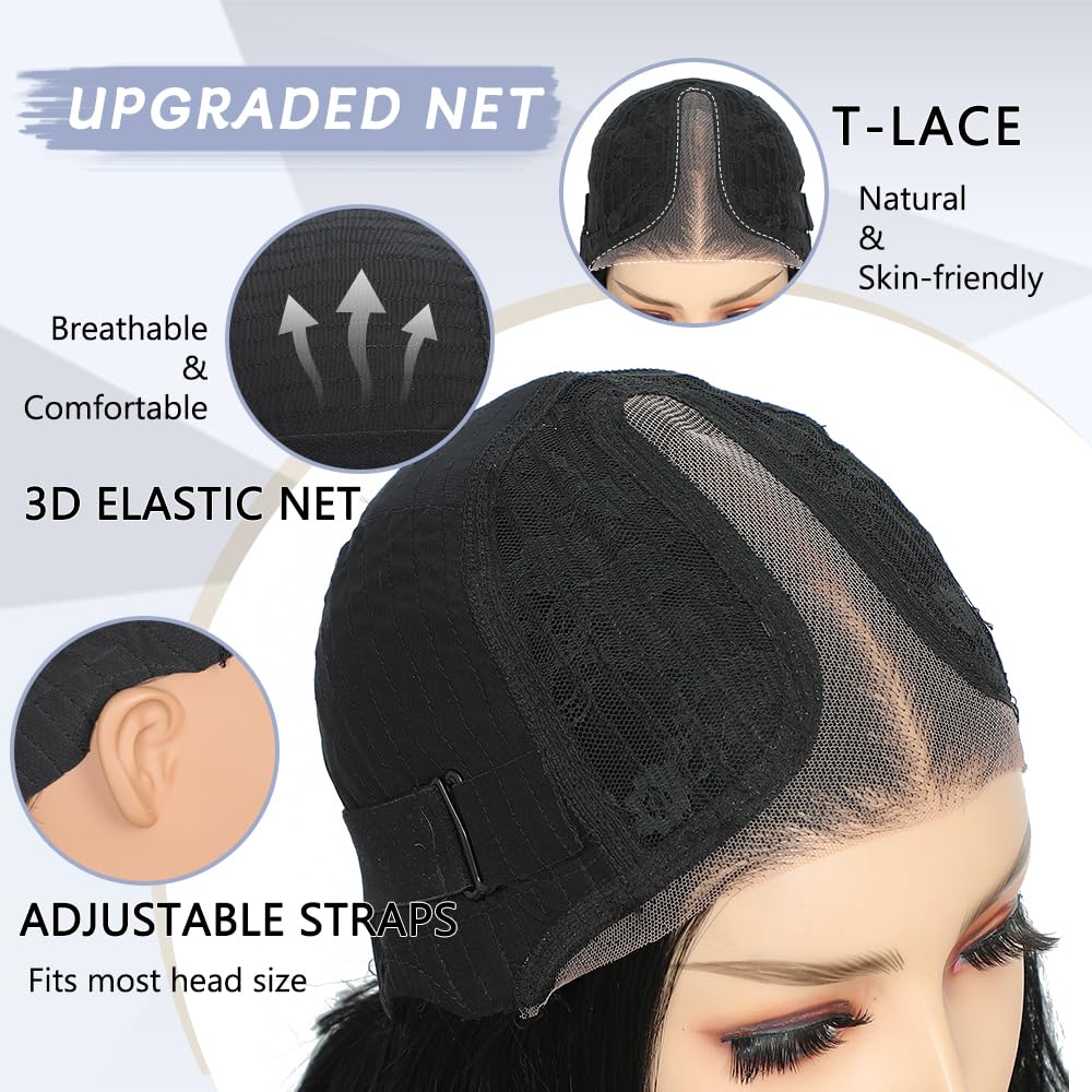 Ubeleco Black Wigs for Women Long Wavy Middle Part Lace Hair Hairline Replacement Wigs 26 Inch Synthetic Hair Heat Resistant Wig for Daily Party