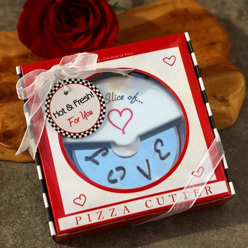 A Slice of Love Pizza Cutter Wheel - Stainless Steel Kitchen Tool in Mini Pizza Box | Perfect Wedding Favor & Bridal Shower Gift