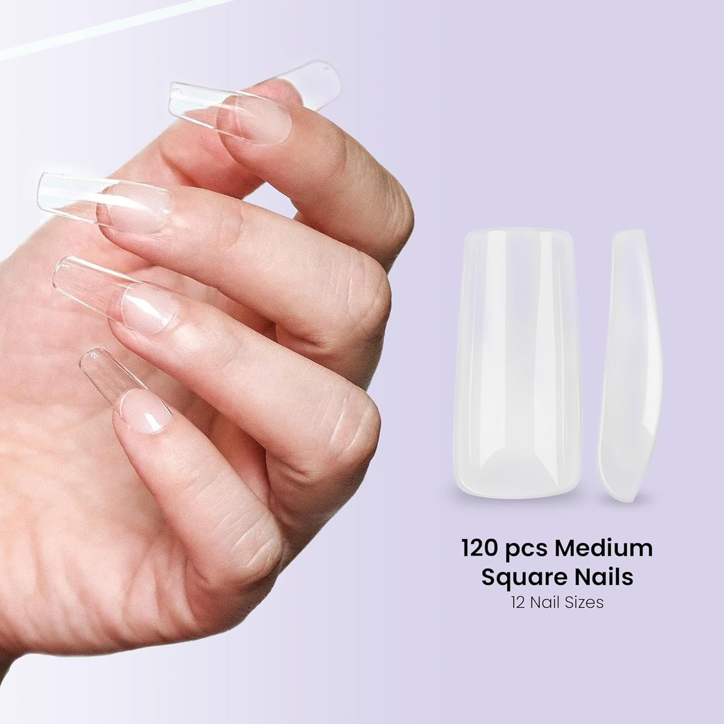 Soft Gel Nail Tips & UV Glue Gel Set - 240 Pcs Short Stiletto & Medium Square Extensions with Portable UV Light