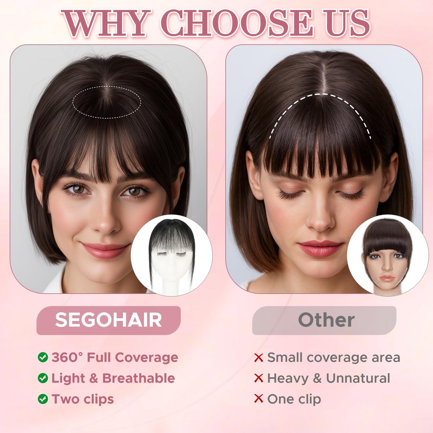 SEGO SEGOHAIR Clip in Bangs Hair Toppers for Women Real Human Hair, 360°3D Wispy Bangs for Thinning Hair Daily Wear (27, Honey Blonde)