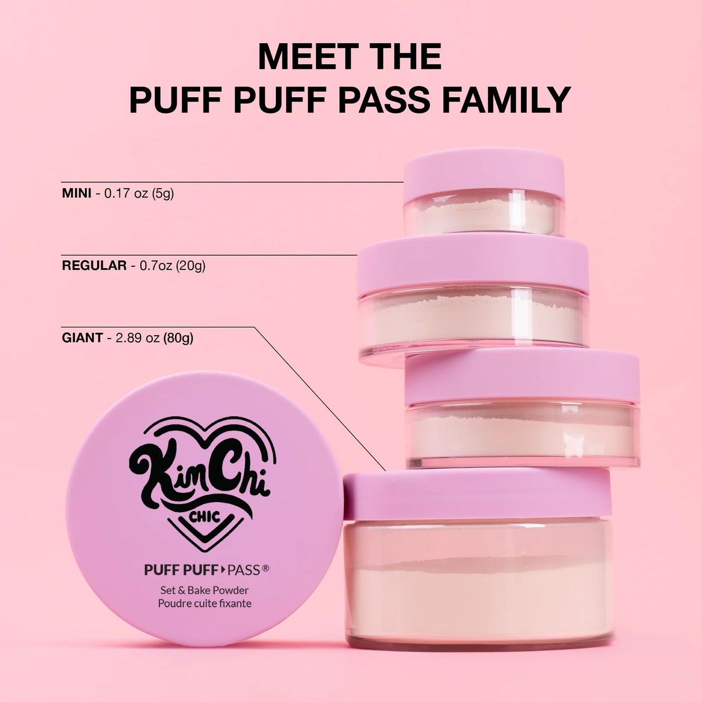 KimChiChic Beauty Giant Puff Puff Pass Set & Bake Powder - Loose Setting Powder with Rice Powder & Vitamin E, Finely Milled for All Day Wear, Translucent 80g