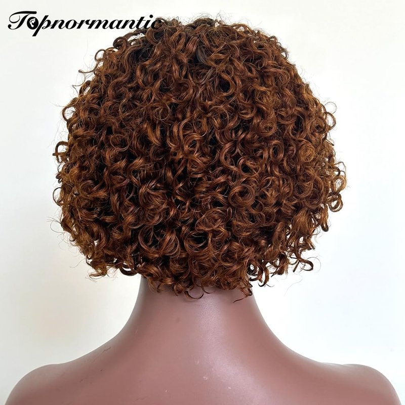 Topnormantic Pixie Cut Short Curly Wigs for Black Women Human Hair #1b/30 13x4 Transparent Glueless Lace Front Wigs Pre Plucked with Baby Hair Brazilian Virgin Hair Ombre Color Curly Bob Wigs 6 Inch