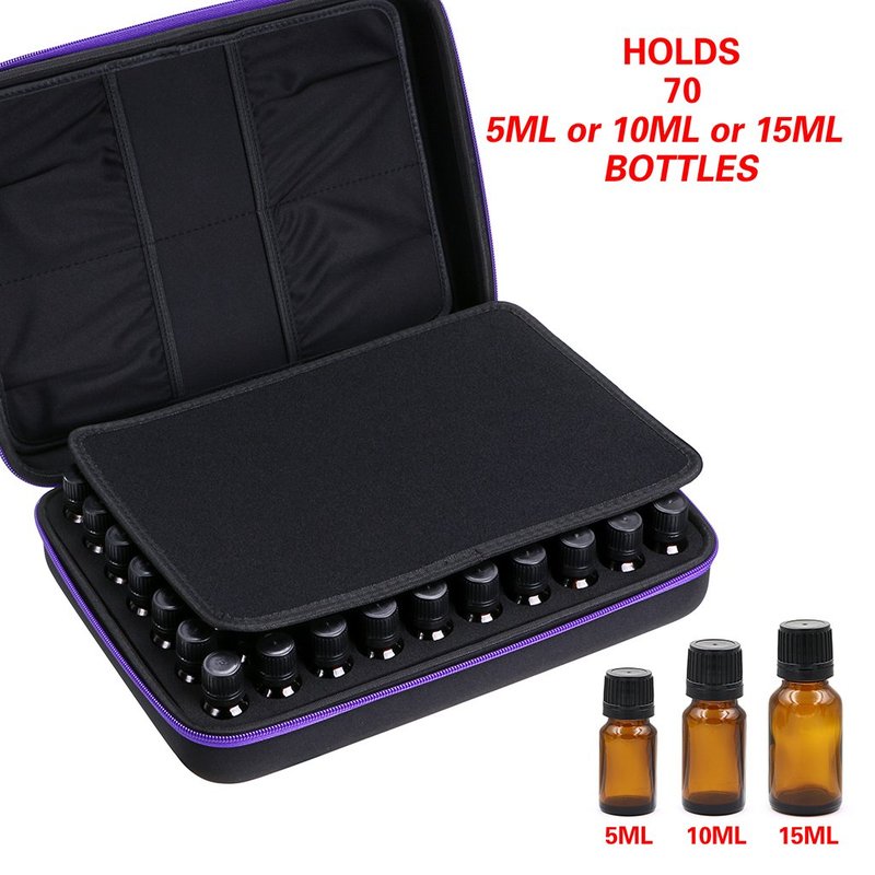 Hipiwe 70 Essential Oils Carrying Case Holds 5ml, 10ml, 15ml Bottles Hard Shell Exterior EVA Essential Oils Storage Organzier Bag with Foam Insert and Carrying Handle, Purple