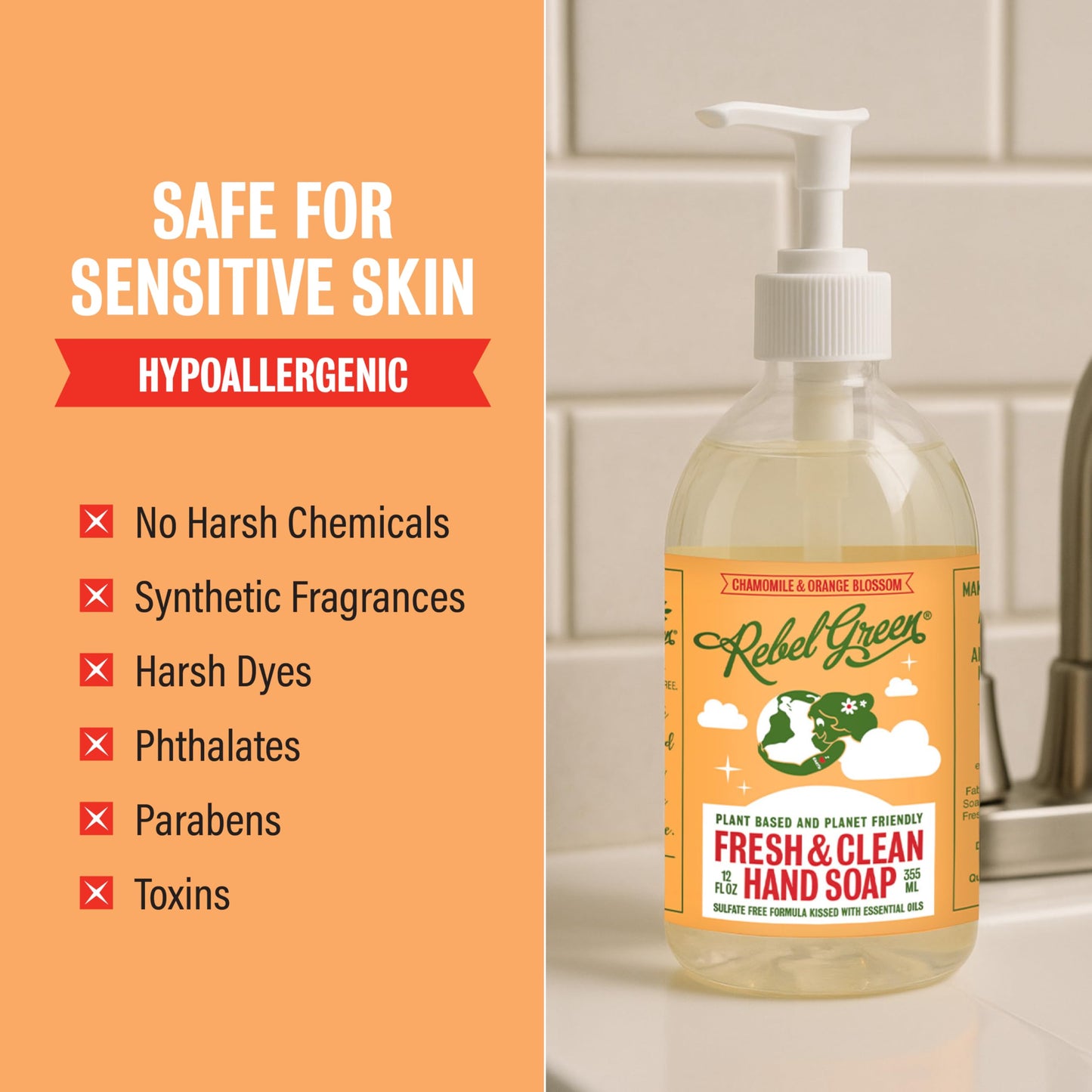 Rebel Green Fresh & Clean Hand Soap - Natural Liquid Hand Soap for Bathroom & Kitchen - Variety Pack, 12 fl oz Spray, Pack of 4