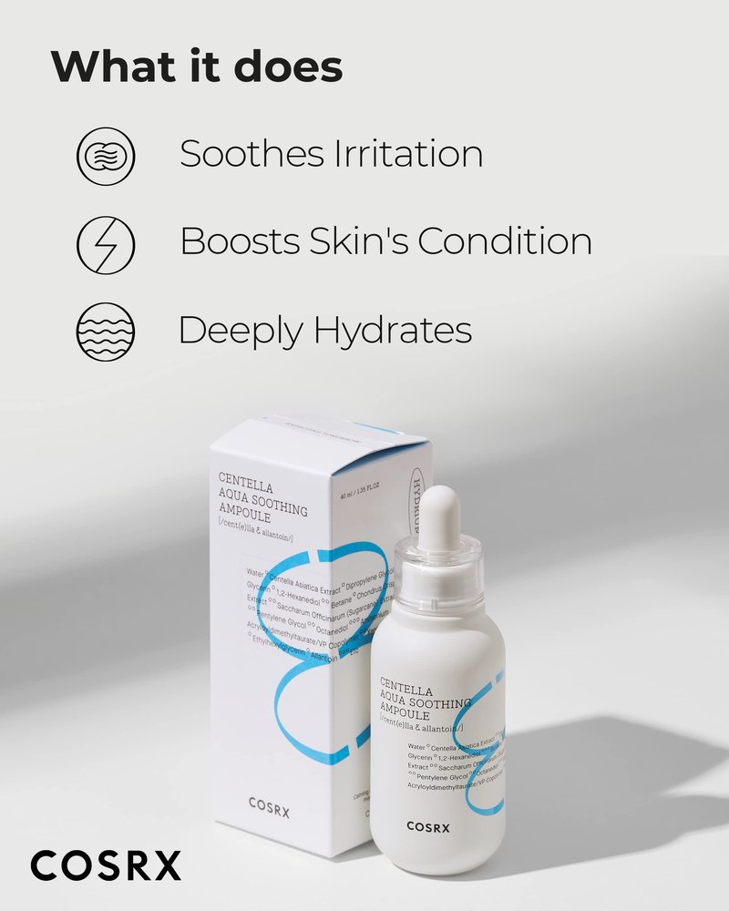 COSRX Centella Aqua Soothing Ampoule, Centella Asiatica Cica Serum, Korean Skin Care, 1.35 Fl oZ, For Sensitive Skin, Daily Skin Serum, Paraben Free, No Animal Testing