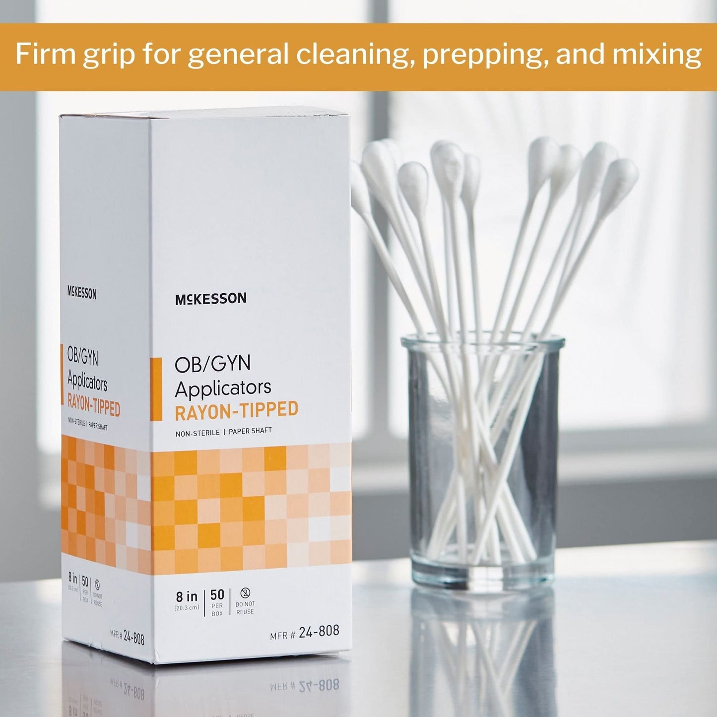 McKesson OB/GYN Applicators Rayon Tipped, Non-Sterile, 8 in, 50 Count, 2 Pack