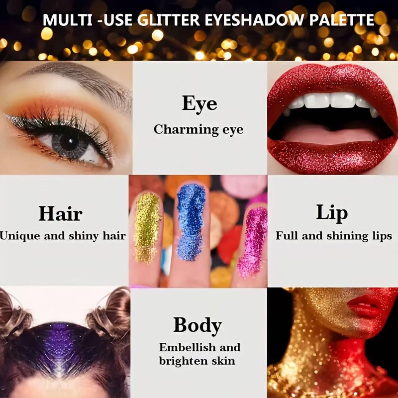 Glitter Makeup Palette - 40 Ultra Shimmer Colors | No Glue Needed, Multi-Purpose for Face, Hair & Body