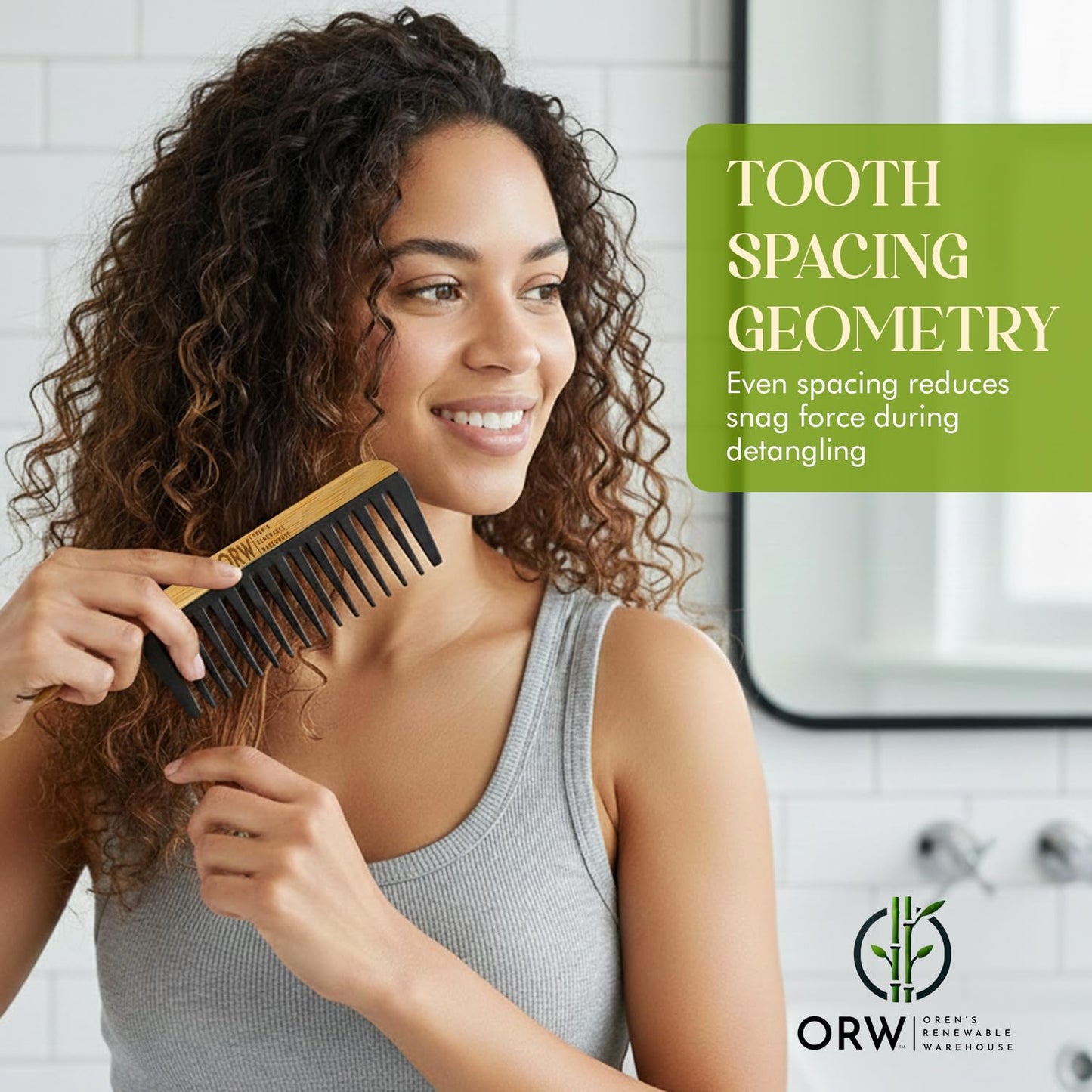Wide Tooth Comb for Curly Hair – Bamboo Detangling Comb for Wet Hair, Shower Safe, Bakelite Reinforced, Durable, SGS REACH Tested