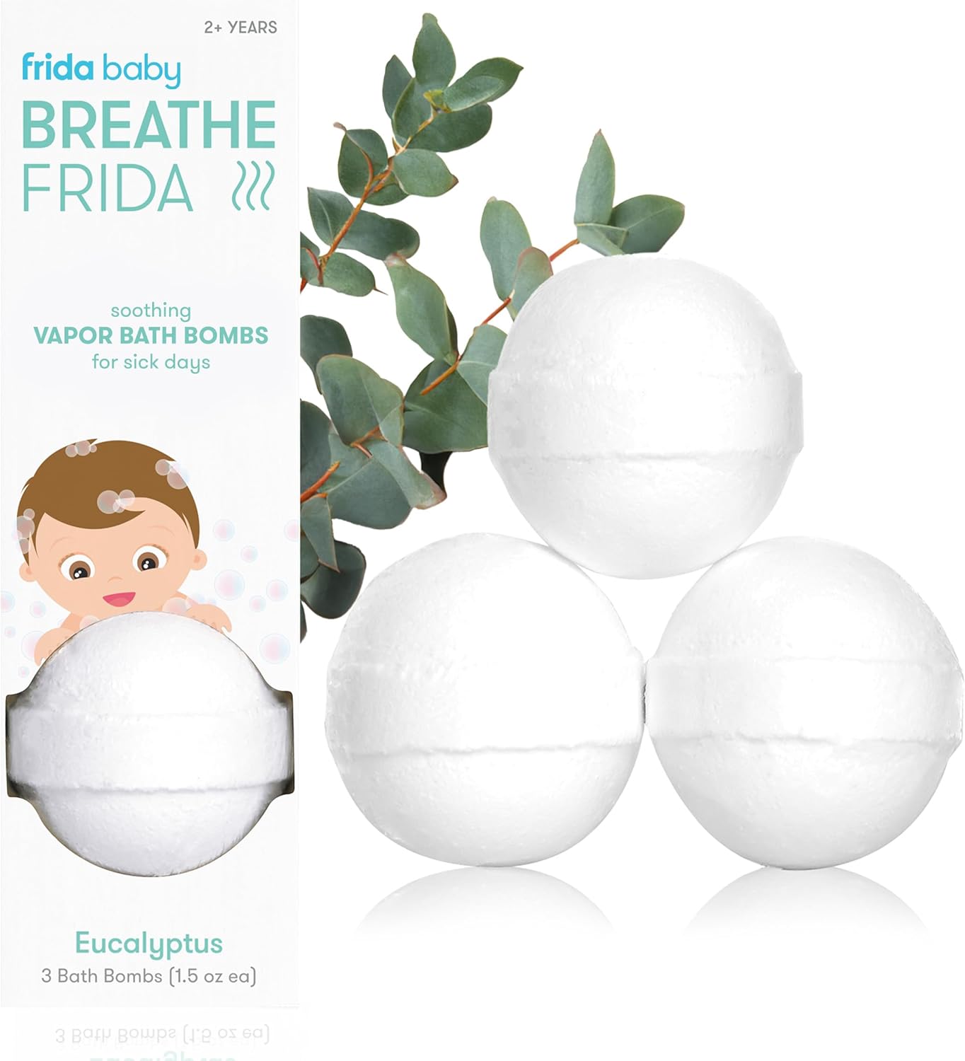 Frida Baby Natural Vapor Bath Bombs - Eucalyptus Essential Oil for Kids | 3 Count