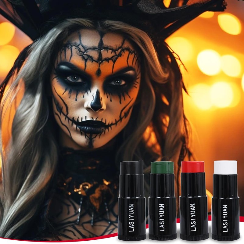 Face Body Paint Stick - Water Resistant Sports Makeup for Athletes | Black Halloween Costume Kit for Zombie, Clown, Vampire