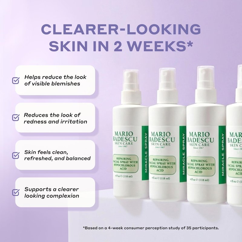 Mario Badescu Repairing HOCl Facial Spray with Hypochlorous Acid – Soothes & Hydrates Angry, Irritated Skin, Reduce Redness & Flare-Ups – pH Balancing, Non-Irritating Cleanser, 4 Fl Oz (Pack of 2)