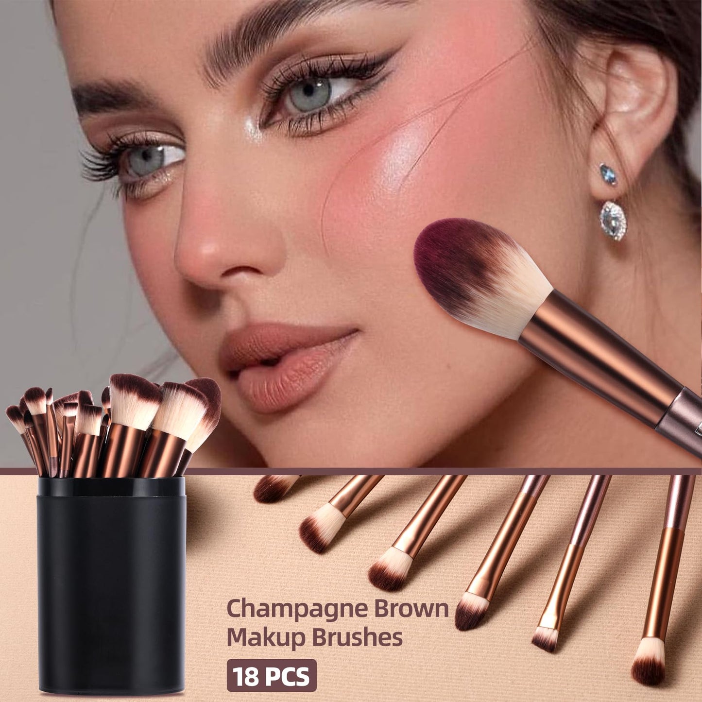 BS-MALL Makeup Brush Set, 18 PCS Professional Makeup Brushes with Case, Premium Synthetic Foundation Powder Concealer Blush Eyeshadow Brushes, Complete Face & Eye Makeup Kit for Beginners & Pros