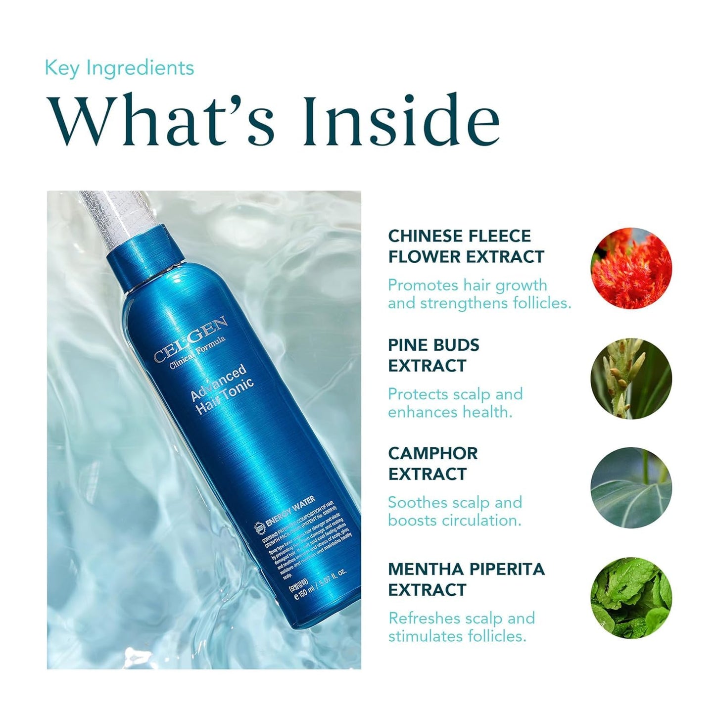 Celgen Advanced Hair Tonic – Scalp Clarifying Spray for Hair Thickening - Soothing Deep Clean Tonic for Thinning Scalp, Nourishing Daily Care with Menthol Refresh and Botanical Extracts (5.07 fl oz)