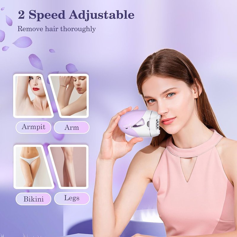Painless Smooth Glide Epilator - Cordless 2-Speed Hair Removal Device for Women | Facial, Legs, Bikini Area