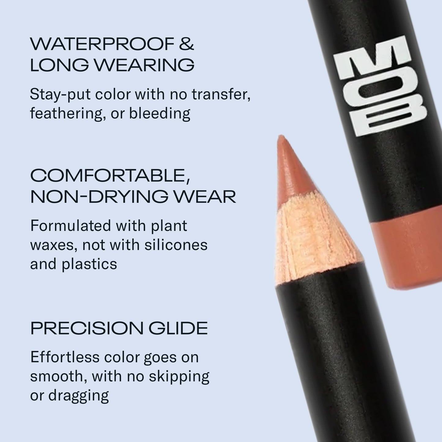 MOB Beauty Smooth Precision Waterproof Lip Liner, M1990 Cool-Toned Neutral, 100% Natural Formula Long-Wearing Lip Pencil, Plastic-Free, Vegan, Cruelty Free