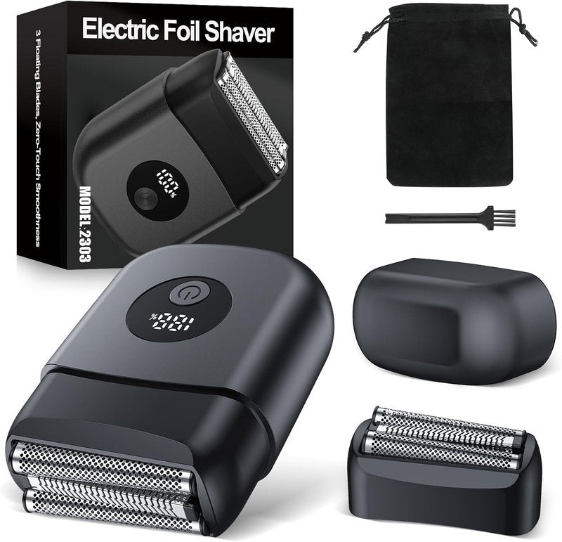 Electric Shaver for Men - 3 Floating Blades, IPX7 Waterproof, Rechargeable | Portable Wet/Dry Travel Use