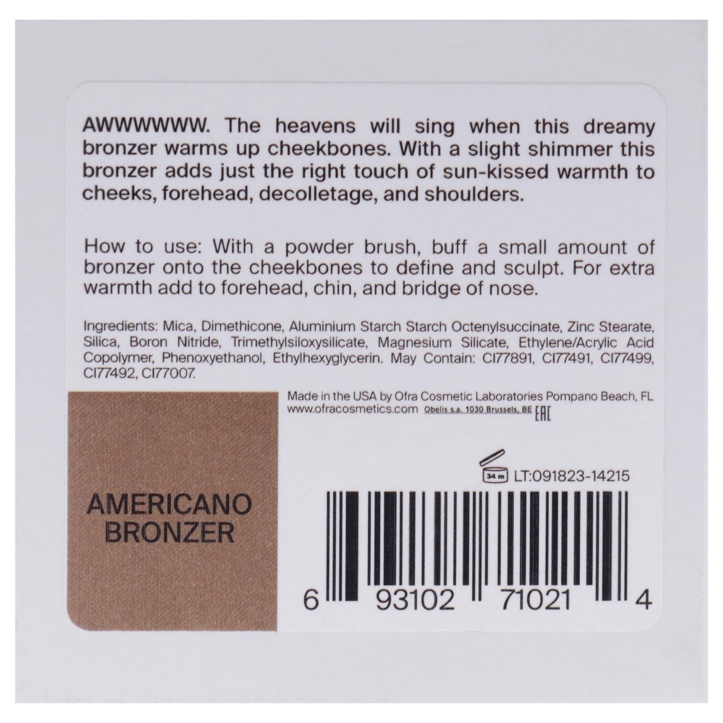 OFRA Americano Bronzer - Shimmer Bronzer Powder - Warm Bronzing Powder - Add Warmth to Your Face or Contour Your Features - Refillable Pan - 7g