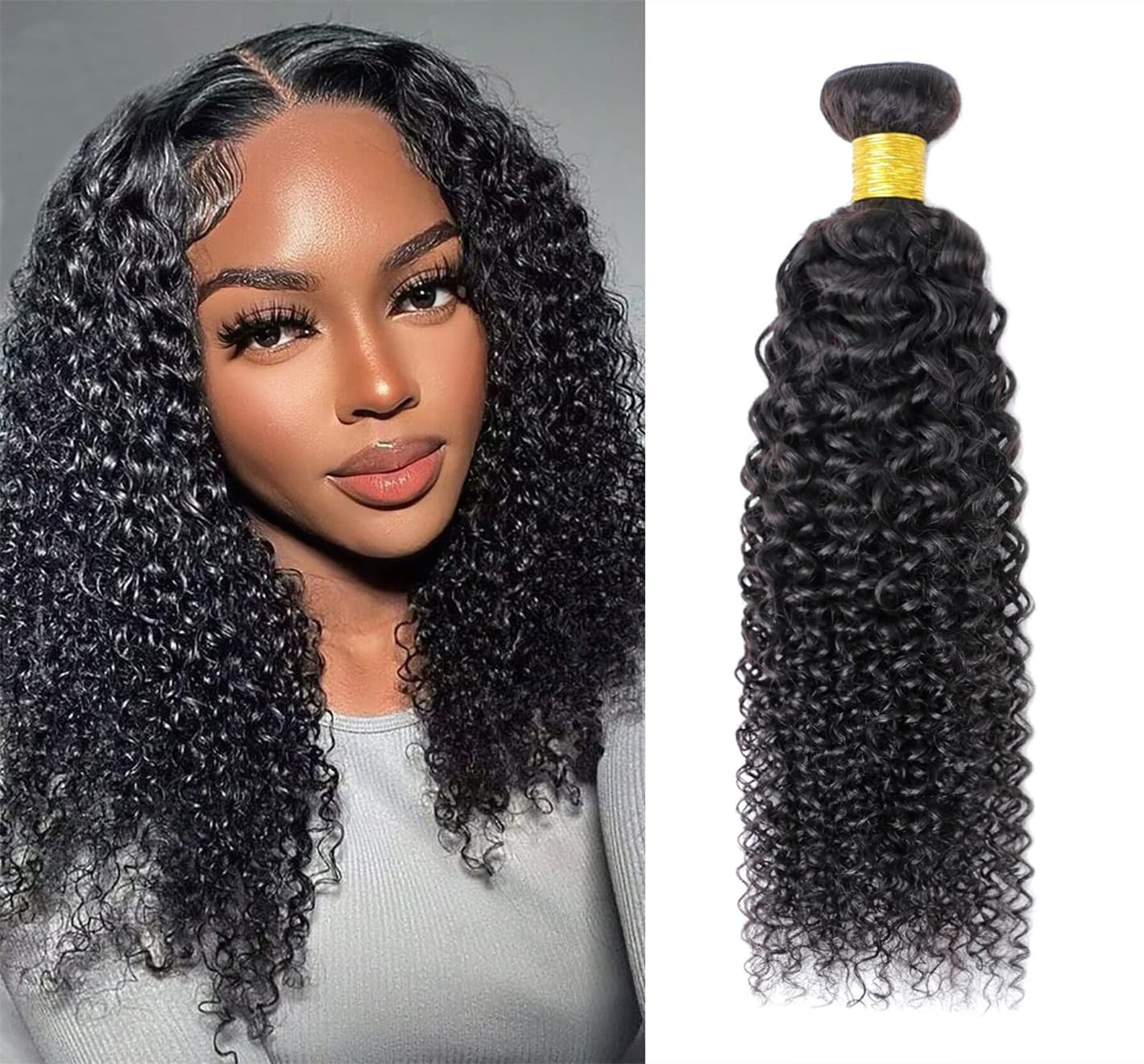 Ladiaryf Kinky Curly Human Hair Bundles Thick Brazilian Virgin Curly Weave Bundles Human Hair 100% Unprocessed Double Weft Natural Black Color Can Be Dyed 100g 18 Inch