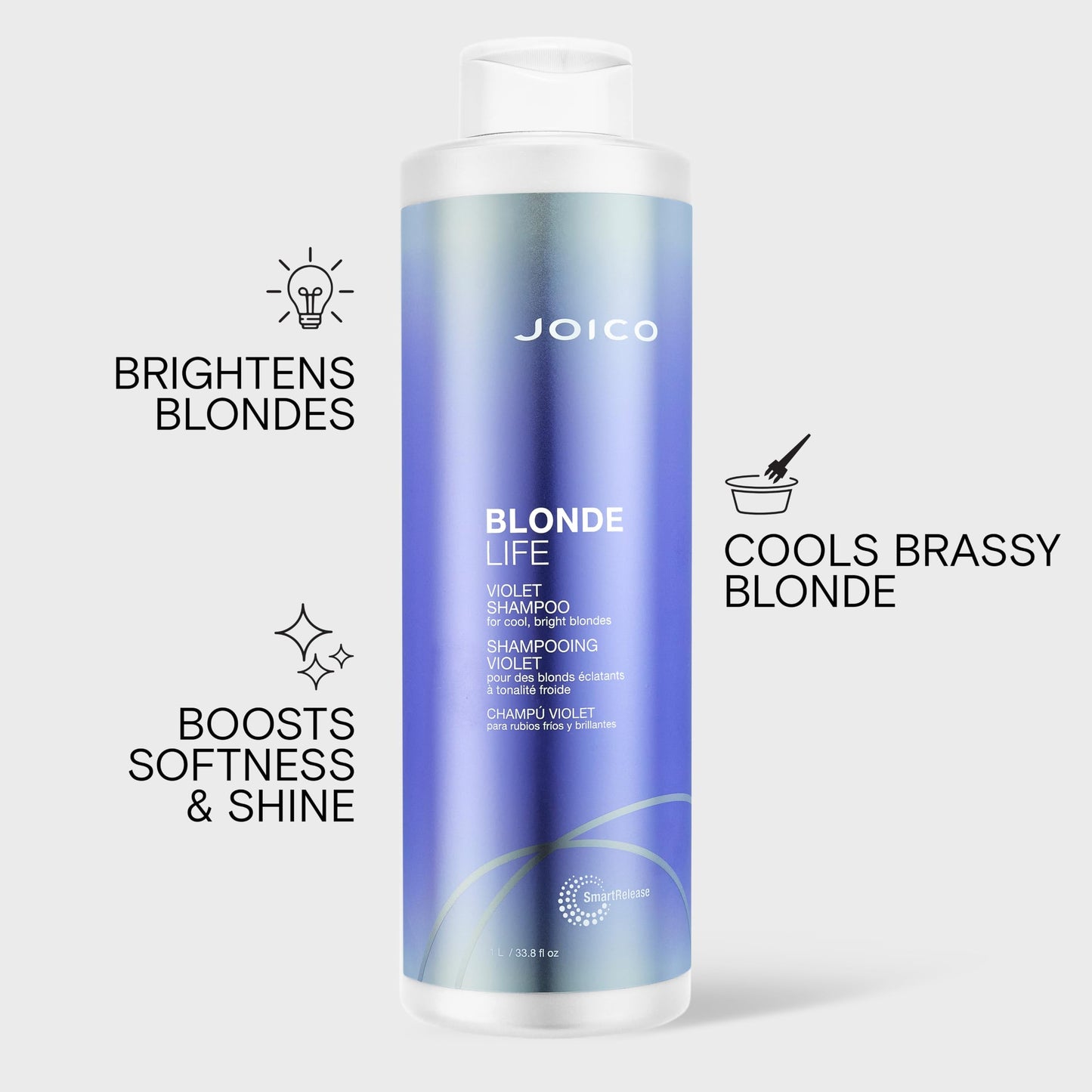 Joico Blonde Life Violet Shampoo | For Cool & Bright Blonde Hair | Neutralize Brassy Tones | Banish Yellow Tones | Boost Shine | Sulfate Free | With Monoi & Tamanu Oil | 33.8 Fl Oz