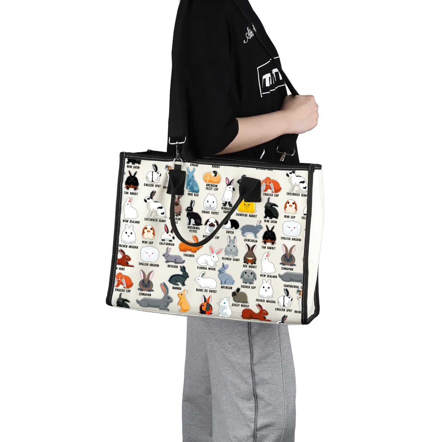 G2TUP Bunny Lover Gift Type of Rabbits Tote Bag Bunnies Owner Handbag Rabbit Lover GiftS Rabbit Fan Gift (Type of Rabbits TT)
