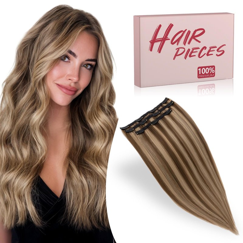 TESS 3 PCS Hair Extensions Clip ins Real Human Hair Straight Hair Extension for Women Soft Lace Wefts Invisible Clip in 16 Inches Chocolate Brown Mixed Light Brown