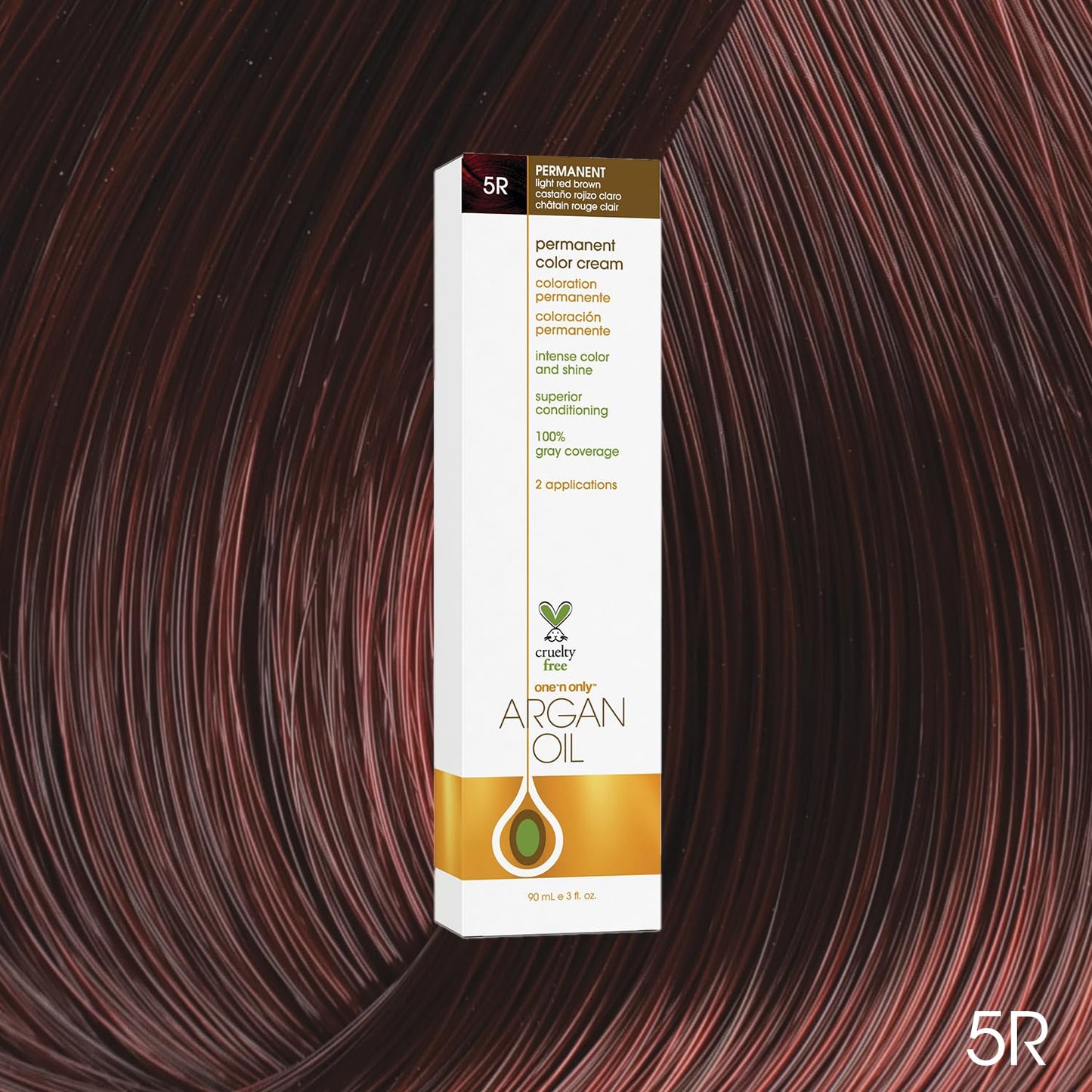 One N' Only Permanent Hair Color - Permanent Hair Dye Made with Argan Oil - Delivers Rich, Accurate Tones with Gray Coverage - Improves Moisture & Elasticity - 5R Light Red Brown (3 oz)