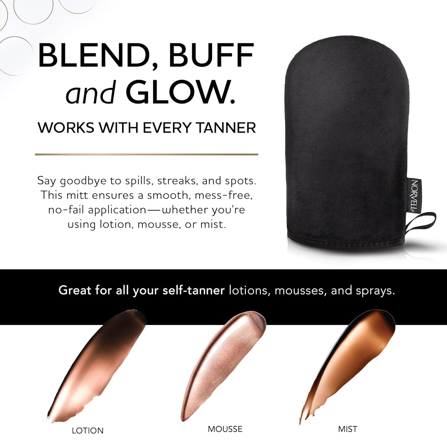 Norvell Self Tanner Applicator Mitt - Streak-Free Washable Blending Mitt for Smooth Sunless Tan | Reusable for Lotion & Mousse