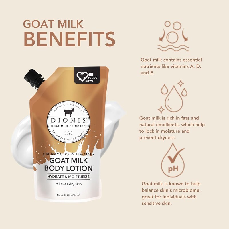 Creamy Coconut & Oats Goat Milk Body Lotion | 8.5 oz Refill Pouch - Nourishing Skincare