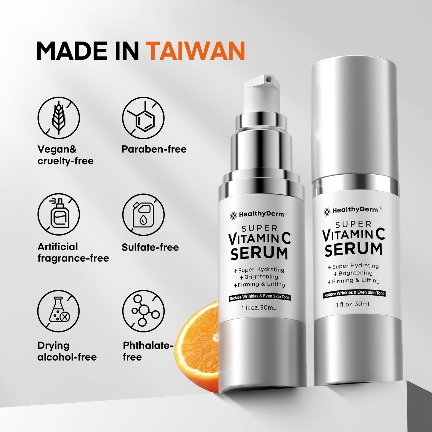 HealthyDerm Super Vitamin C Serum for Women Over 70: Niacinamide, Vitamin C, Hyaluronic Acid, Peptides, Vitamin E, Caffeine, Bakuchiol, Hydrating, Lifting, Face Wrinkle & Age Spots Reduction