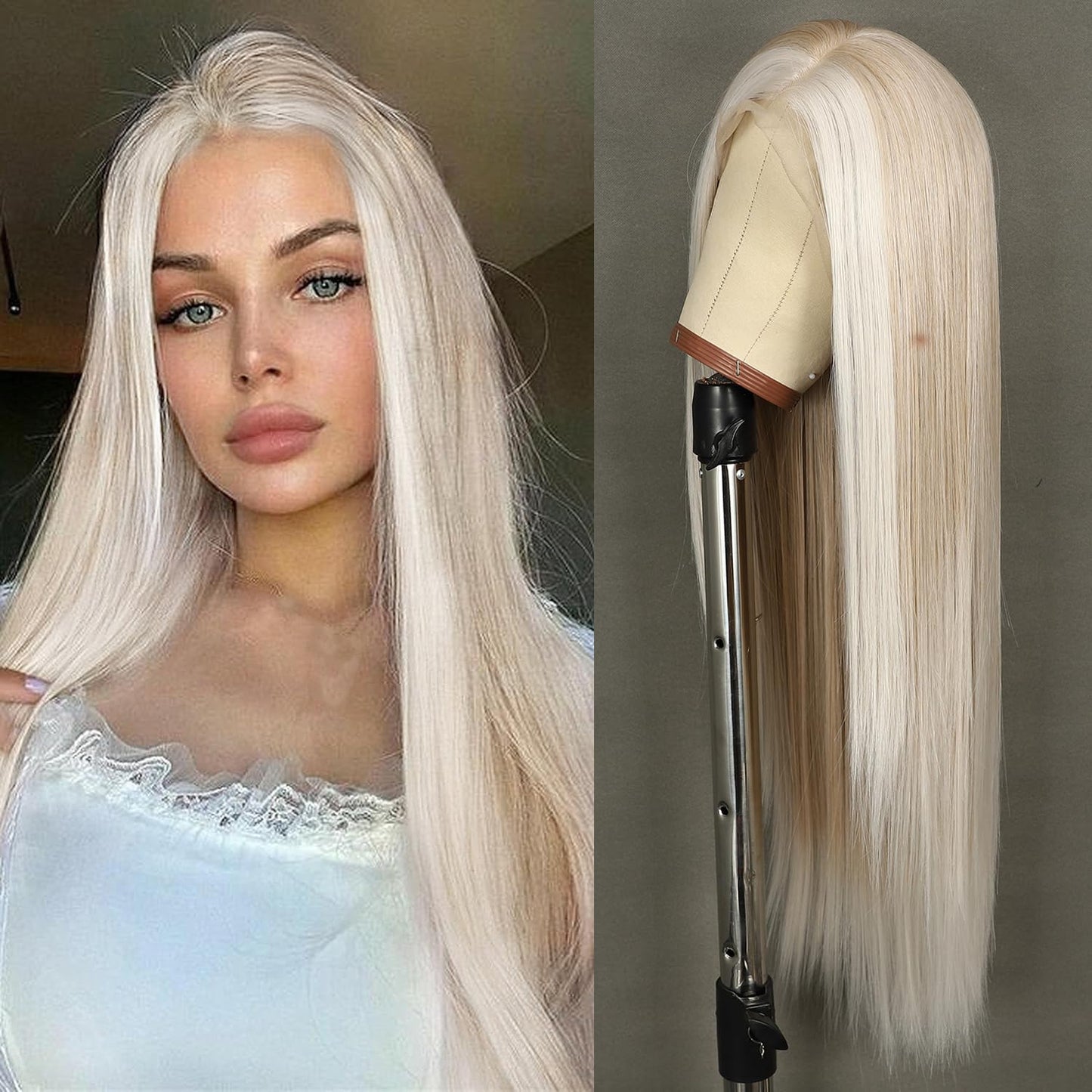 QD-Udreamy 13x4 Lace Front Wigs, Blonde Lace Front Long Straight Wigs for Women Middle Part Glueless Straight Hair Pre Plucked with Hairline For Black Women 26 Inch