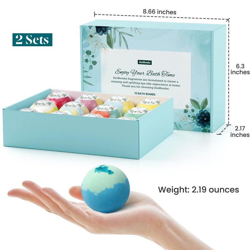 ZenBombs Bath Bombs for Women, 24pcs Handmade Natural Bath Bomb, Stocking Stuffers, Bath Bomb with Shea Butter, Mothers Day Presents for Mom, Amazing Present for Her, Wife, Girlfriend, Mother(2 Sets)