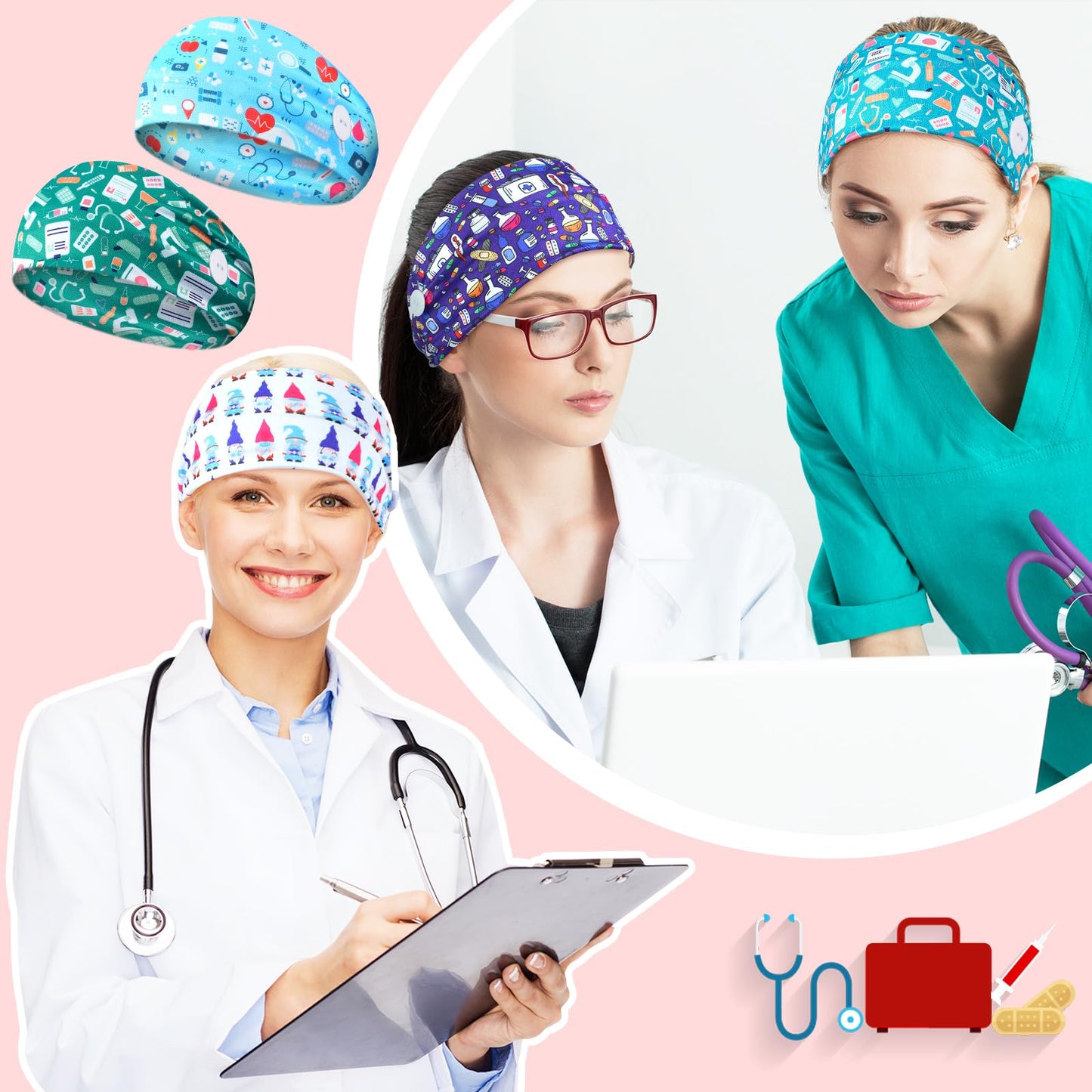 Tigeen 30 Pcs Nursing Headbands for Women Non Slip Nurses Hair Bands with Buttons Cna Accessories Doctor Sweatband Mask for Nurses Gifts Elastic Ear Protection Appreciation Medical