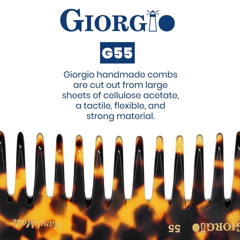 Giorgio G55 TY Wide Tooth Comb for Wet Hair Detangling Comb, Hair Comb for Thin to Medium Thickness Hair Detangler, Hair Combs for Women, Handmade Large Tooth Comb Rake Comb Saw-Cut and Hand Polished