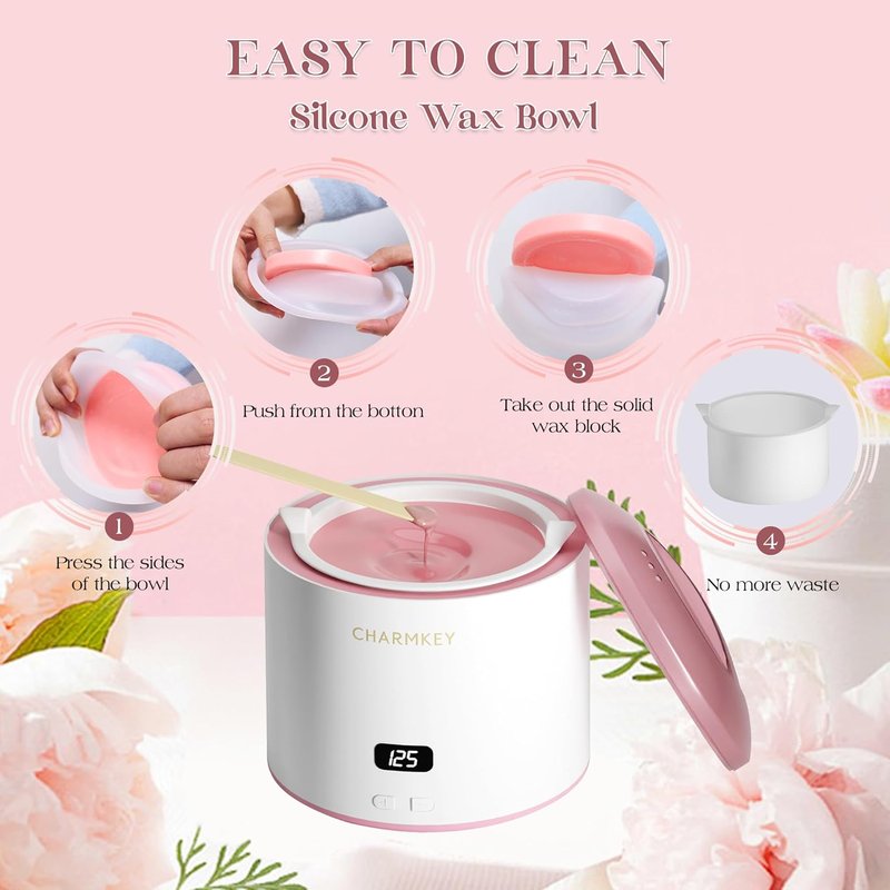 Hair Removal Waxing Kit - Digital Display Wax Warmer for Face, Eyebrow, Bikini & Body | 200g Hard Wax Beads & Silicone Bowl