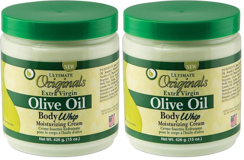 Extra-Virgin Olive Oil Body Whip Moisturizing Cream - Silky, Soft Skin | 15oz Jar (Pack of 2)