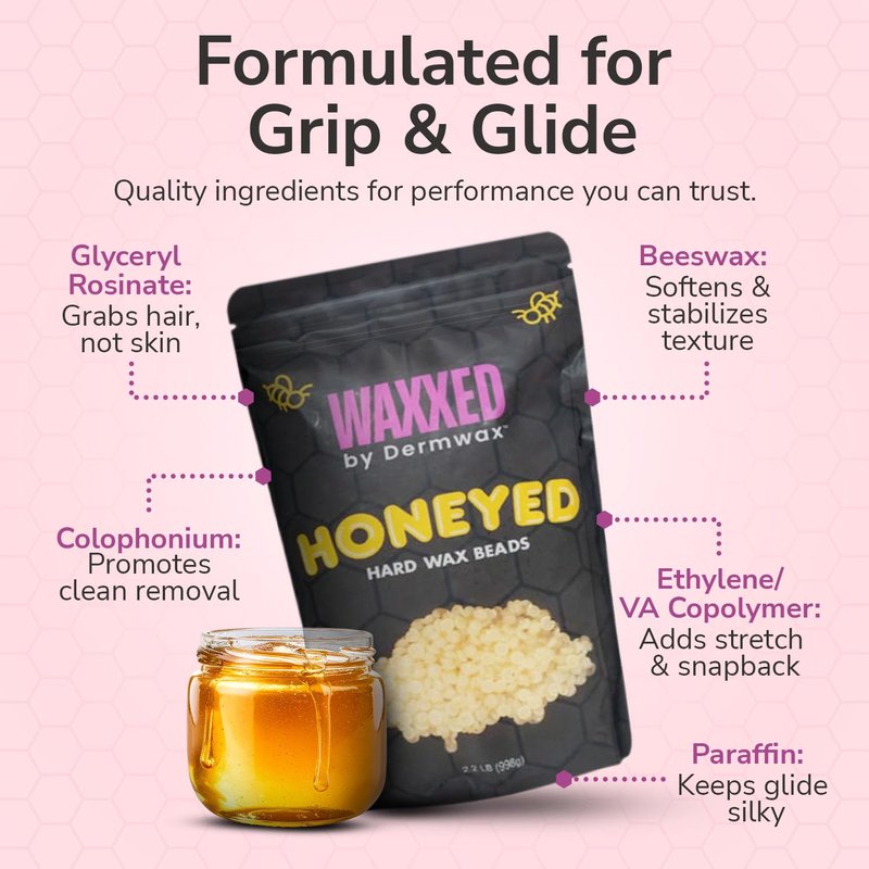 WAXXED Honeyed Hard Wax Beads 2.2LB – Fast Melt Low Temp Wax for Hair Removal – Golden Gel Wax Beads with Smooth Application & Clean Removal – Gentle for Sensitive Skin – Professional Salon & Home Use
