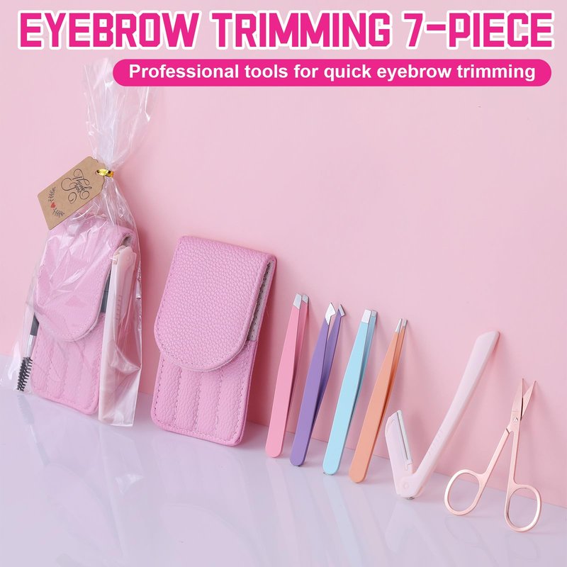 Lanties 12 Set 6 Pcs Eyebrow Tweezers Kit Christmas Stocking Stuffers Professional Stainless Steel Tweezers Set for Women and Men Facial Hair Splinter and Ingrown Hair Removal(Pink)