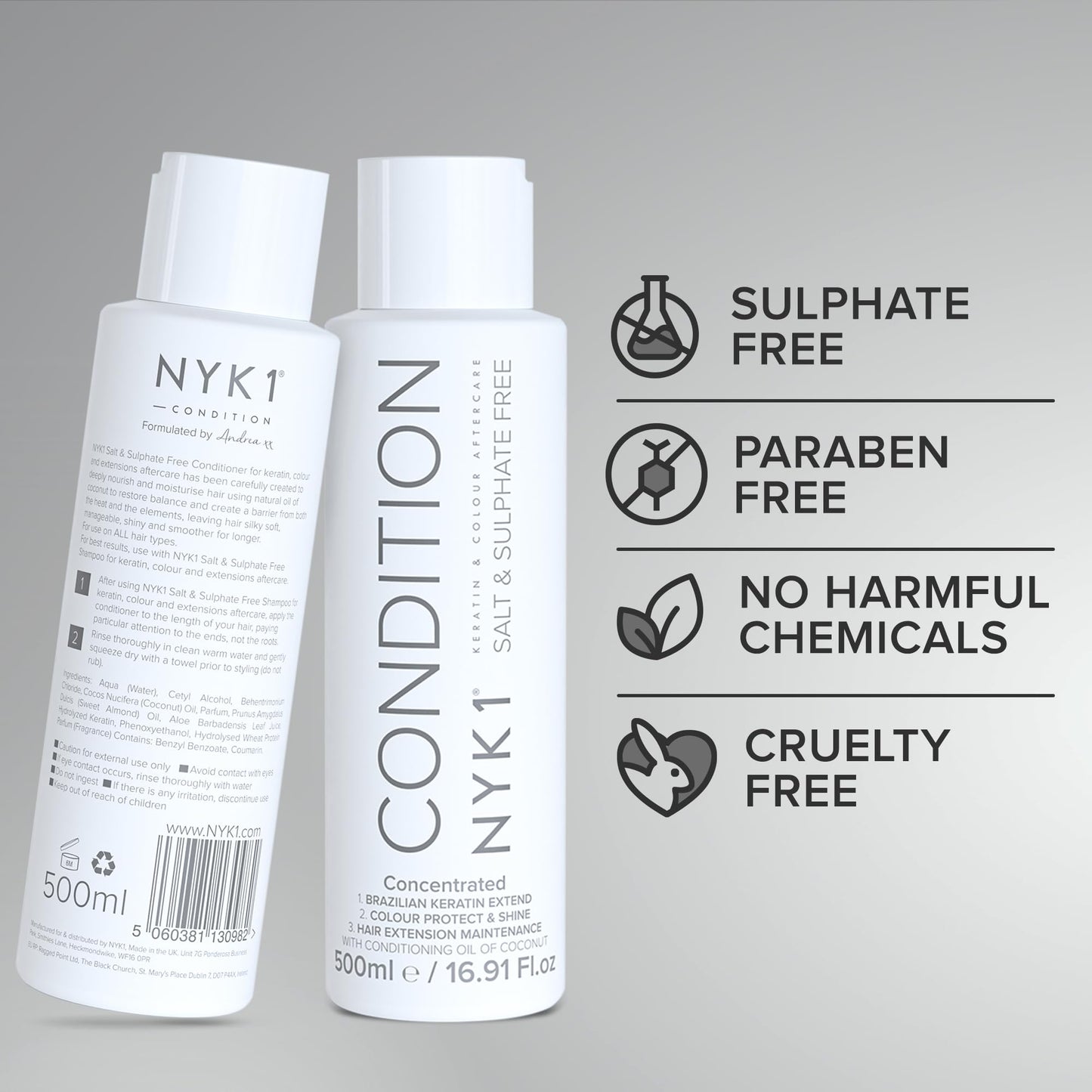 NYK1 SULFATE FREE Shampoo and Conditioner for Color Treated Hair (2 x 16.9 Fl Oz) Shampoo for Color Treated Hair, Extensions and Keratin Treatments Set - Shampoo and Conditioner Set Sulfate Free