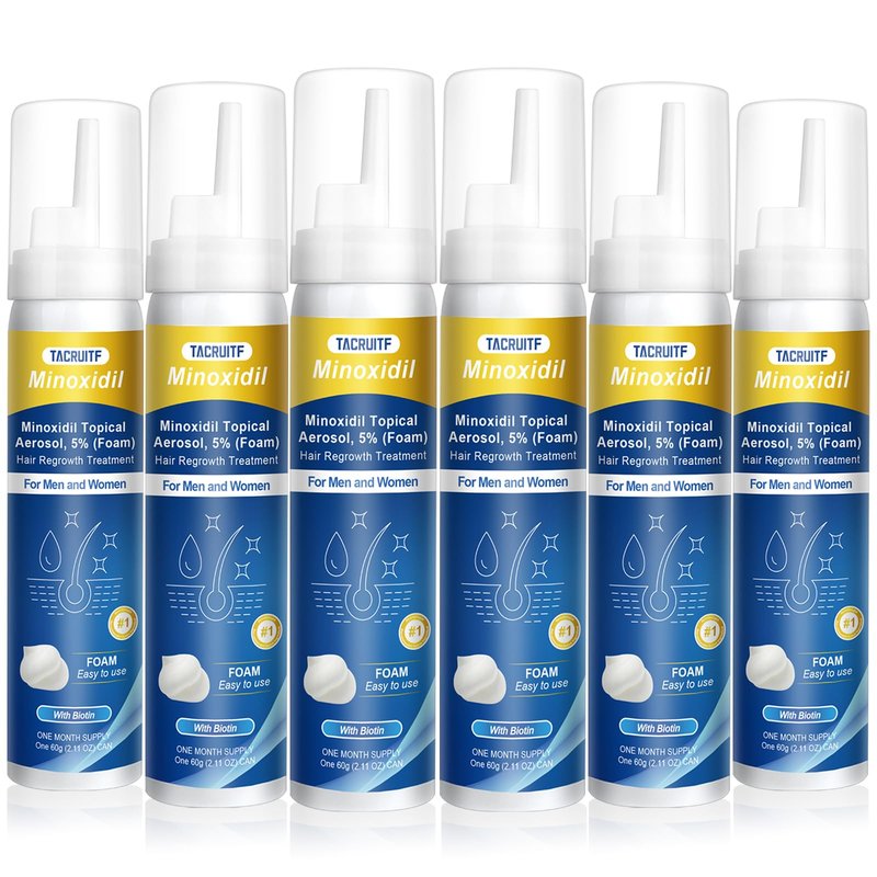 5% Topical Minoxidil Foam, Minoxidil for Men and Women, Infused with Biotin, Hair Growth Treatment, Supports Thicker, Fuller, Healthier Hair & Beard (Foam,6 x 2.11oz,6 Month's Supply)