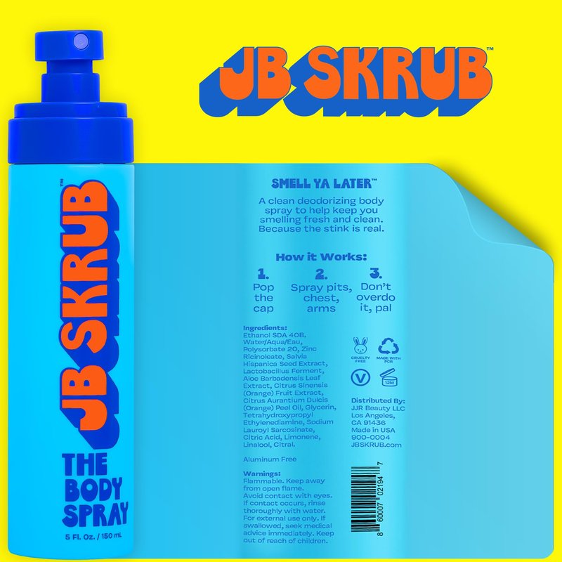 JB SKRUB Boys Body Spray for Kids, Tweens & Teens‚ Citrus Scent Body Odor Neutralizer‚ Aluminum-Free, 5 fl.oz