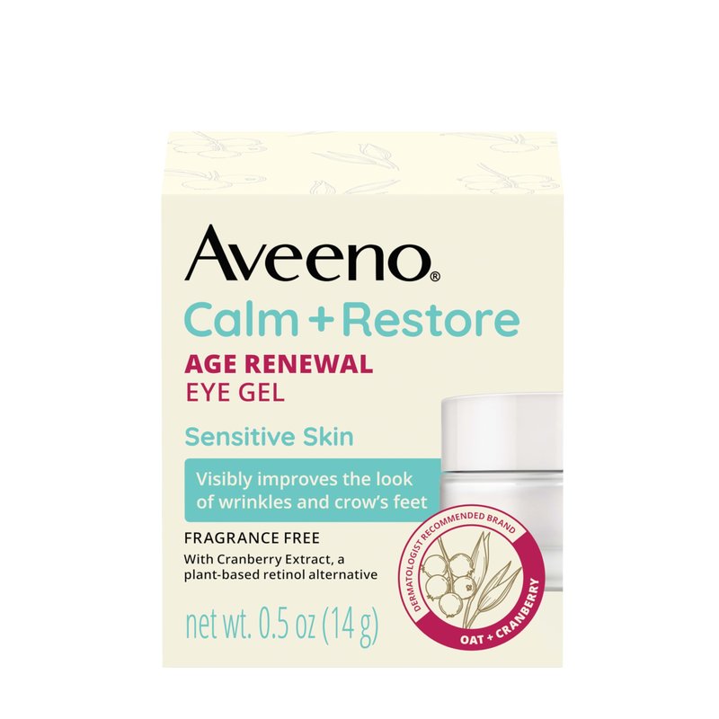 Aveeno Calm + Restore Age Renewal Anti-Aging Eye Gel, Under Eye Cream with Nourishing Oat & Cranberry Extract Visibly Improves the Look of Wrinkles & Crow's Feet, Fragrance Free, 0.5 oz
