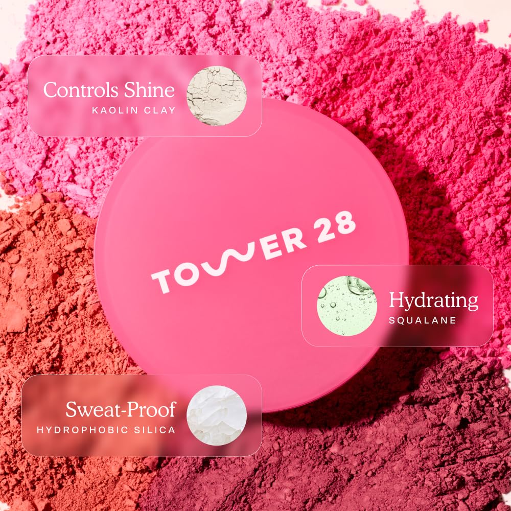 Tower 28 GetSet Matte Powder Blush for Cheeks - 12-Hour Setting Blush Powder for Smooth, Blurred Skin - Talc-Free, Sweat-Proof Face Blushes - Makeup for Sensitive Skin - Sawtelle Slushie (1.13 oz)