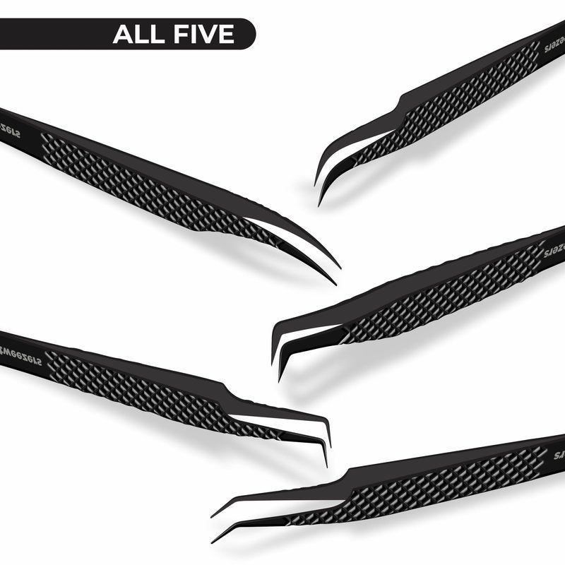 GMI TWEEZERS GMI Lash Tweezers - Set of 5 Eyelash Tweezers- Stainless Steel Eyelash Extension Tweezers - Multipurpose Lash Tweezers T2233 Tweezer