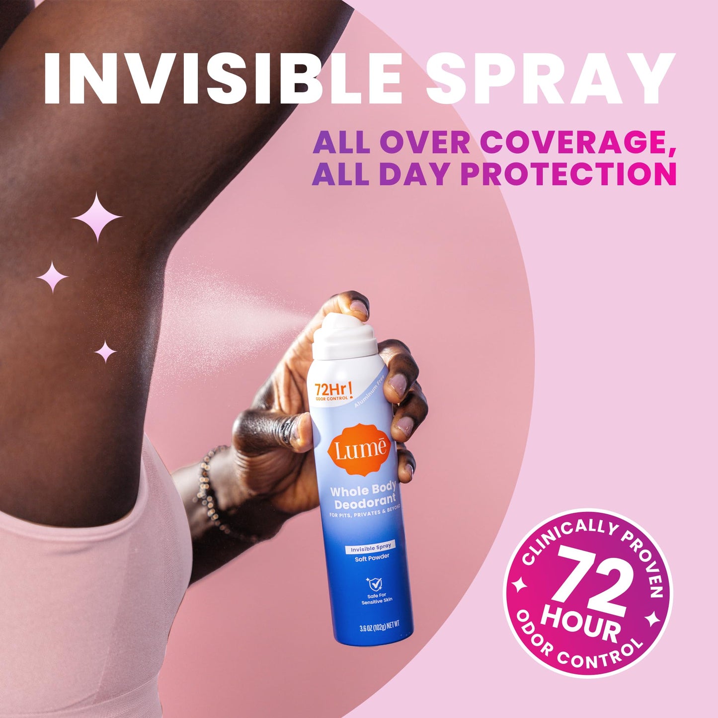 Lume Invisible Spray Deodorant For Women Two Pack - Full Size & Mini Whole Body Deodorant Spray - 72 Hr Odor Control - Aluminum & Baking Soda Free - 2 Piece Bundle - 3.6 oz & 1.0 oz (Clean Tangerine)