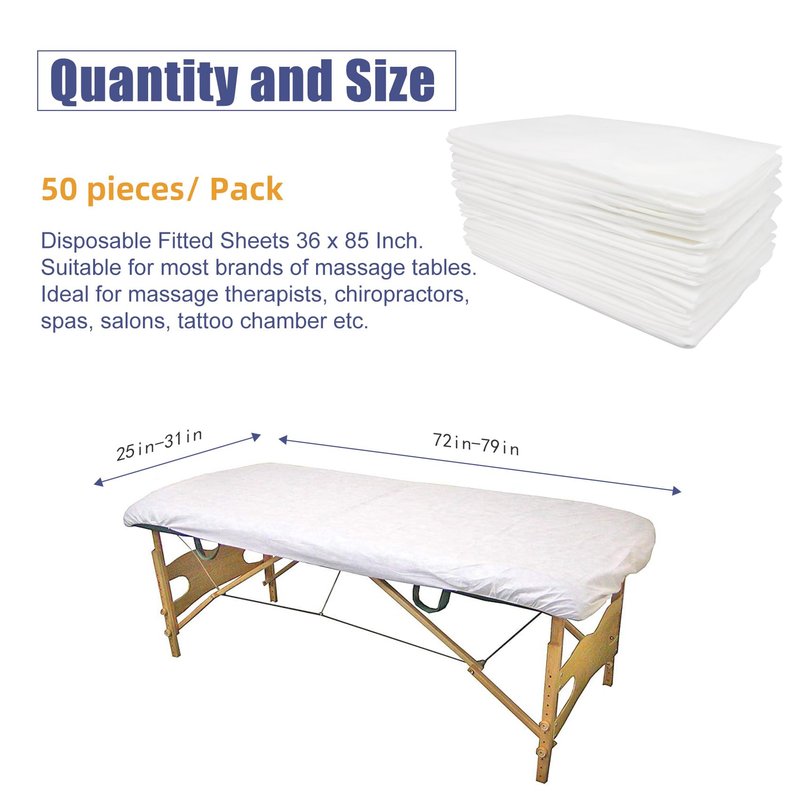 Tvvcalk 50PCS Disposable Fitted Massage Table Sheets, Heavy Duty Elastic Disposable Bed Cover, Breathable Disposable Fitted Sheets for Spa White Non Woven Fabric 36 x 85 Inch